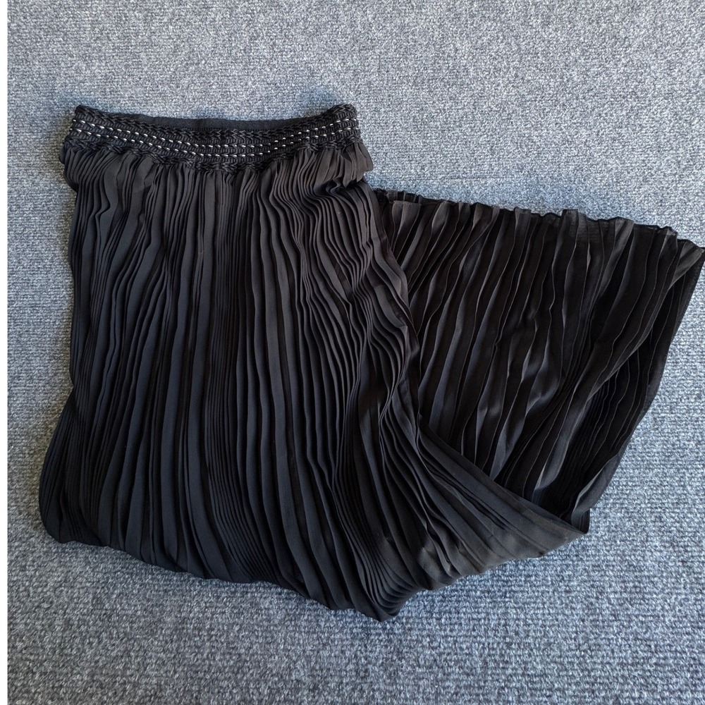 Magic Maxi Skirt Black Pleated Smocked Waist Whimsigoth Goth Medium